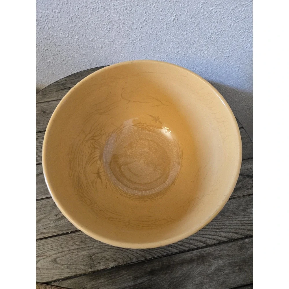 Vintage Williams & Sonoma Large Mixing Bowl Yellow Stoneware Raised Hearts READ